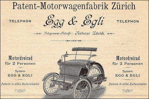 Reclame voor de Egg & Egli driewieler